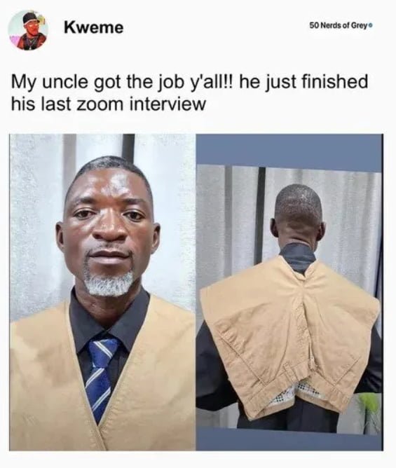 화상 인터뷰를 하는데 재킷이 없었던 삼촌의 아이디어